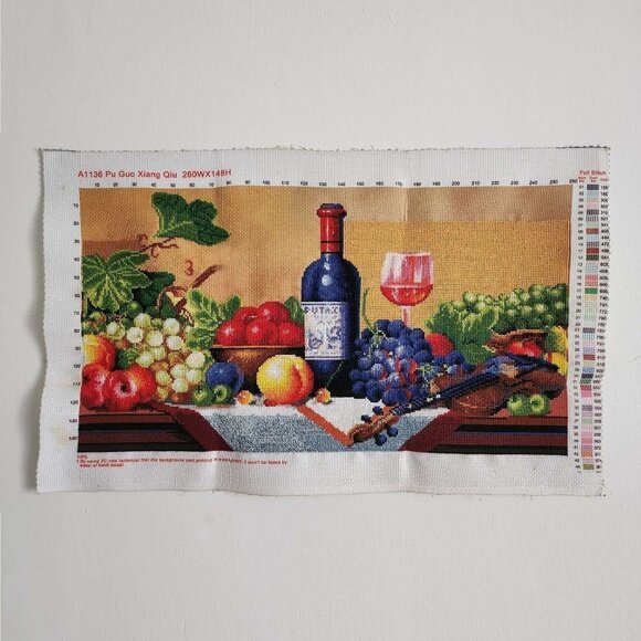 Hand Embroidered Fruit Banquet Needlepoint Stitched Canvas Tapestry Handmade - Picture 1 of 9